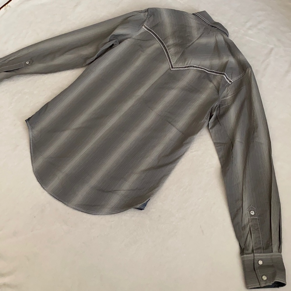 Rock 47 x Wrangler | Cotton Poplin Stripe Long Sleeve Western Pearl Snap Shirt S - Picture 14 of 16